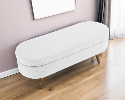 44" White and Brown Linen Upholstered Storage Bench with Flip Top HomeRoots