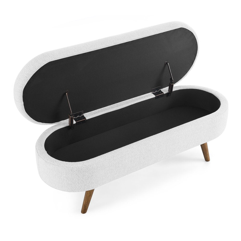 44" White and Brown Linen Upholstered Storage Bench with Flip Top HomeRoots