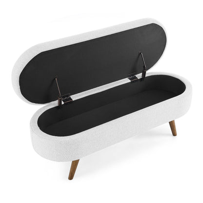 44" White and Brown Linen Upholstered Storage Bench with Flip Top HomeRoots