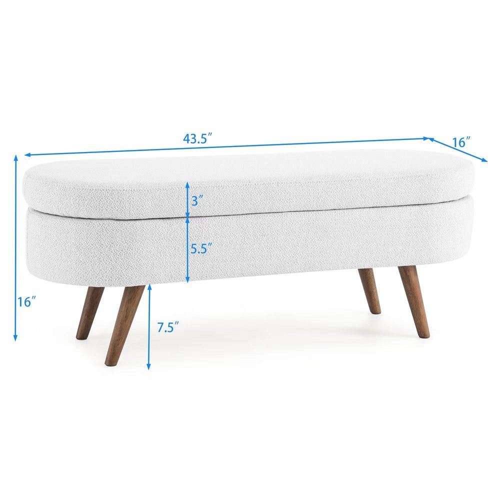 44" White and Brown Linen Upholstered Storage Bench with Flip Top HomeRoots