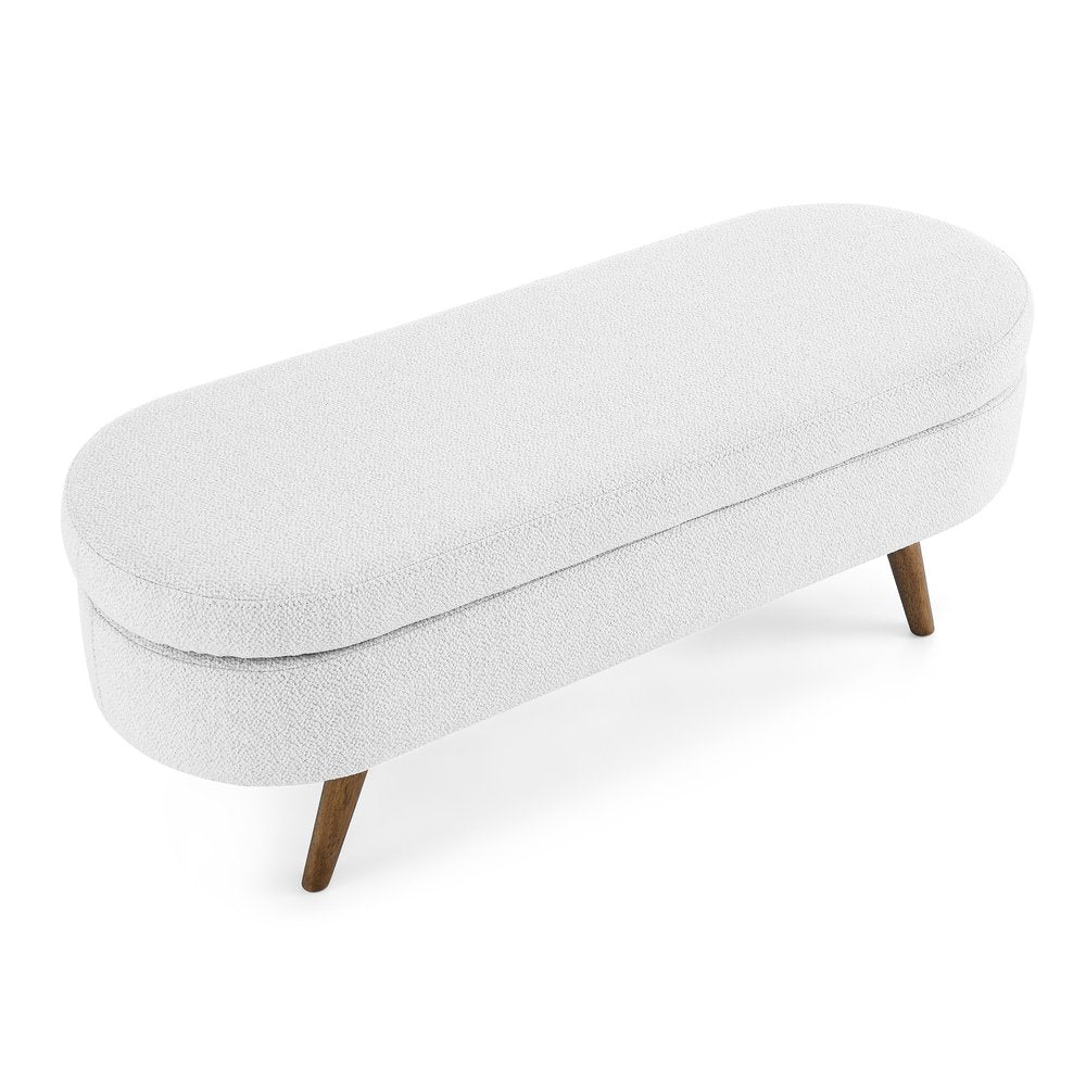 44" White and Brown Linen Upholstered Storage Bench with Flip Top HomeRoots