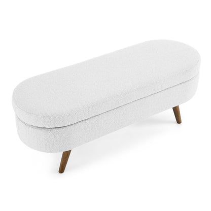 44" White and Brown Linen Upholstered Storage Bench with Flip Top HomeRoots