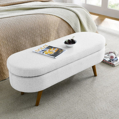 44" White and Brown Linen Upholstered Storage Bench with Flip Top HomeRoots