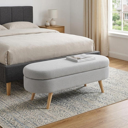 44" Gray and Brown Linen Upholstered Storage Bench with Flip Top HomeRoots
