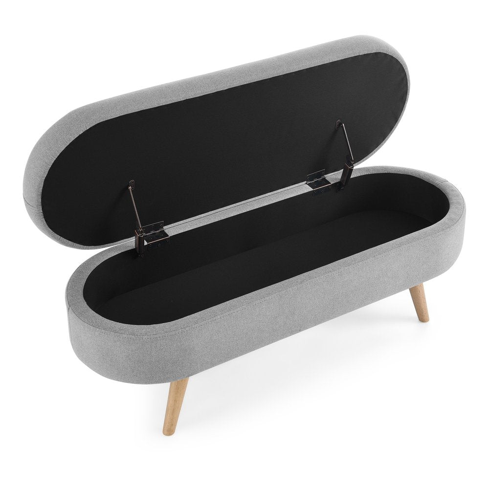 44" Gray and Brown Linen Upholstered Storage Bench with Flip Top HomeRoots