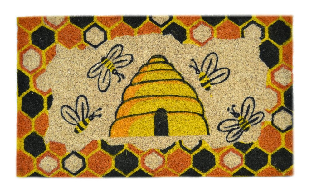 18" X 30" Beige and Orange Coir Bees Outdoor Spring Door Mat — view 1