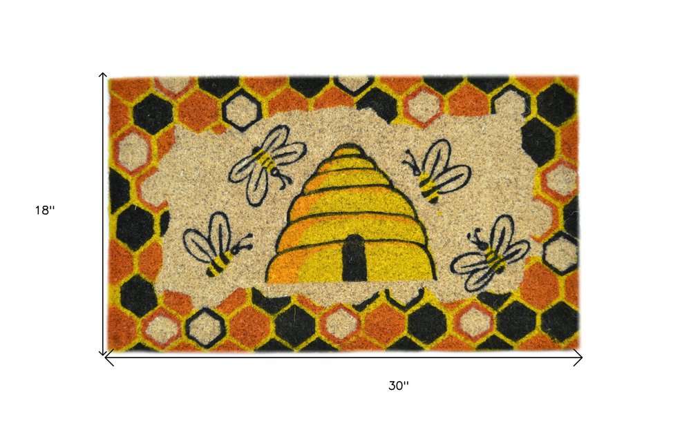 18" X 30" Beige and Orange Coir Bees Outdoor Spring Door Mat HomeRoots