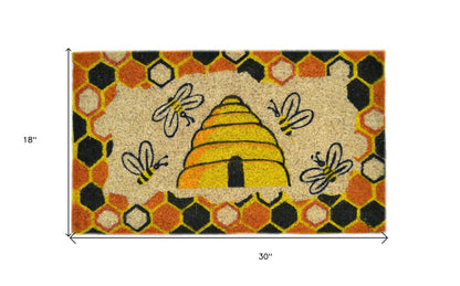 18" X 30" Beige and Orange Coir Bees Outdoor Spring Door Mat HomeRoots