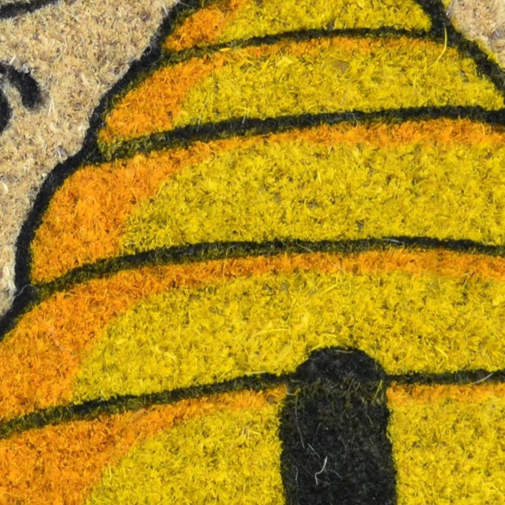 18" X 30" Beige and Orange Coir Bees Outdoor Spring Door Mat HomeRoots