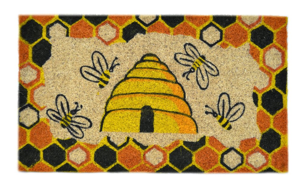 18" X 30" Beige and Orange Coir Bees Outdoor Spring Door Mat HomeRoots