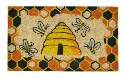 18" X 30" Beige and Orange Coir Bees Outdoor Spring Door Mat HomeRoots