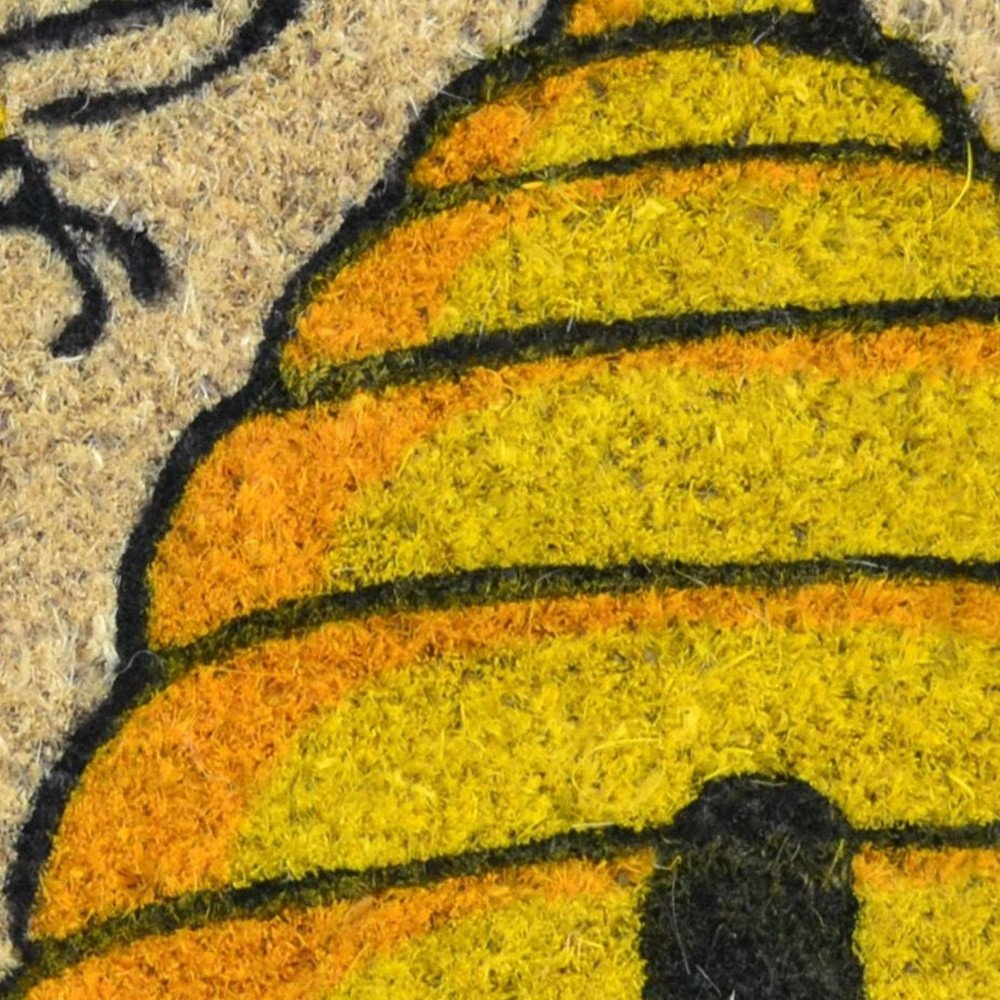 18" X 30" Beige and Orange Coir Bees Outdoor Spring Door Mat HomeRoots