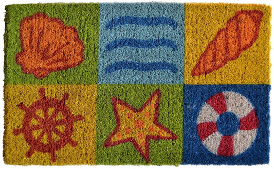 18" X 30" Orange And Yellow Seashells Outdoor Coir Door Mat HomeRoots