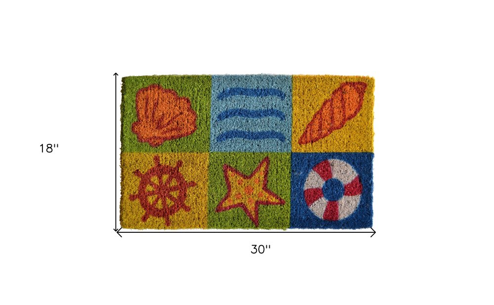 18" X 30" Orange Yellow Coir Seashells Outdoor Summer Door Mat HomeRoots