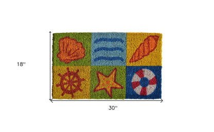 18" X 30" Orange And Yellow Seashells Outdoor Coir Door Mat HomeRoots