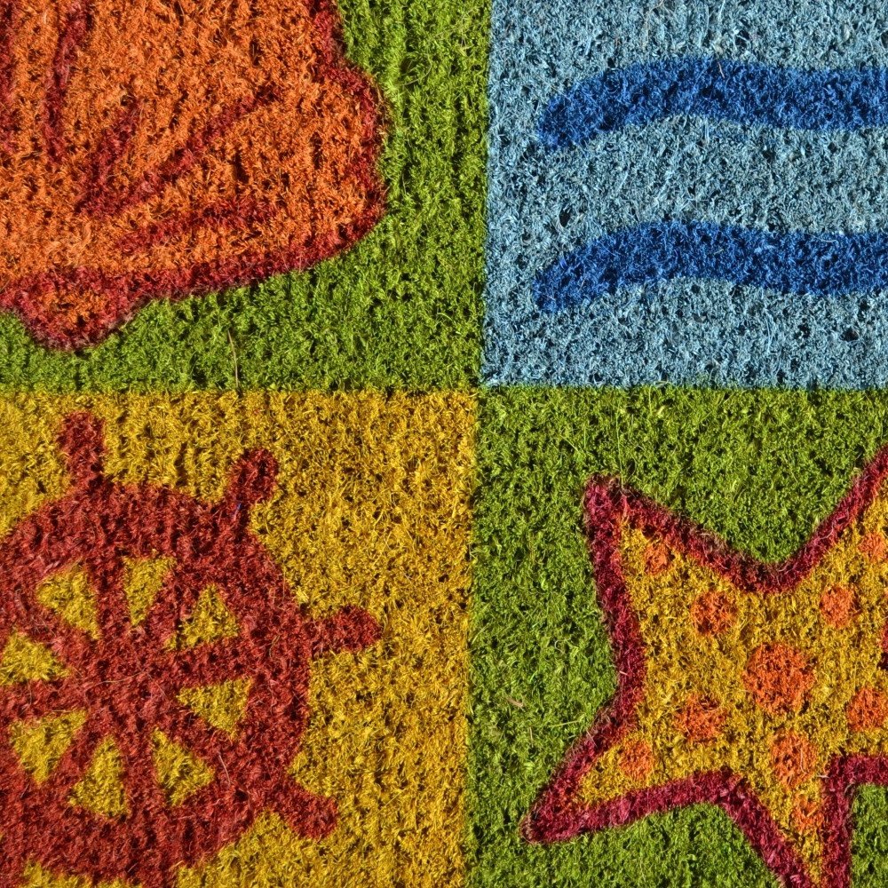 18" X 30" Orange Yellow Coir Seashells Outdoor Summer Door Mat HomeRoots