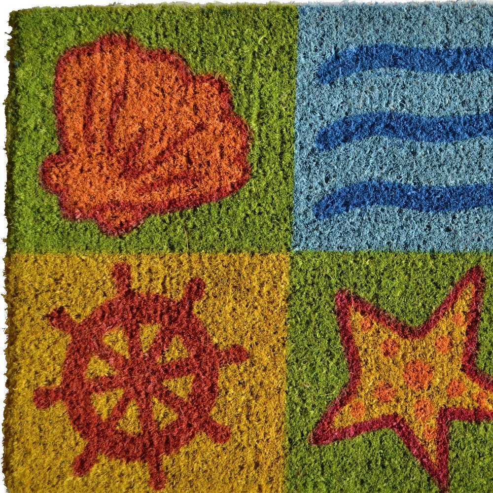 18" X 30" Orange Yellow Coir Seashells Outdoor Summer Door Mat HomeRoots