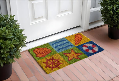 18" X 30" Orange Yellow Coir Seashells Outdoor Summer Door Mat HomeRoots