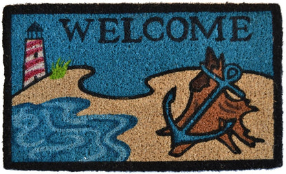 18" X 30" Blue And Black Anchor Welcome Outdoor Coir Door Mat HomeRoots