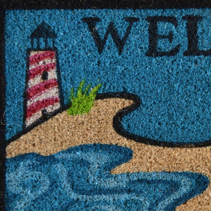 18" X 30" Blue And Black Anchor Welcome Outdoor Coir Door Mat HomeRoots