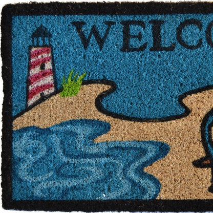 18" X 30" Blue And Black Anchor Welcome Outdoor Coir Door Mat HomeRoots