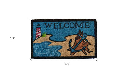18" X 30" Blue And Black Anchor Welcome Outdoor Coir Door Mat HomeRoots