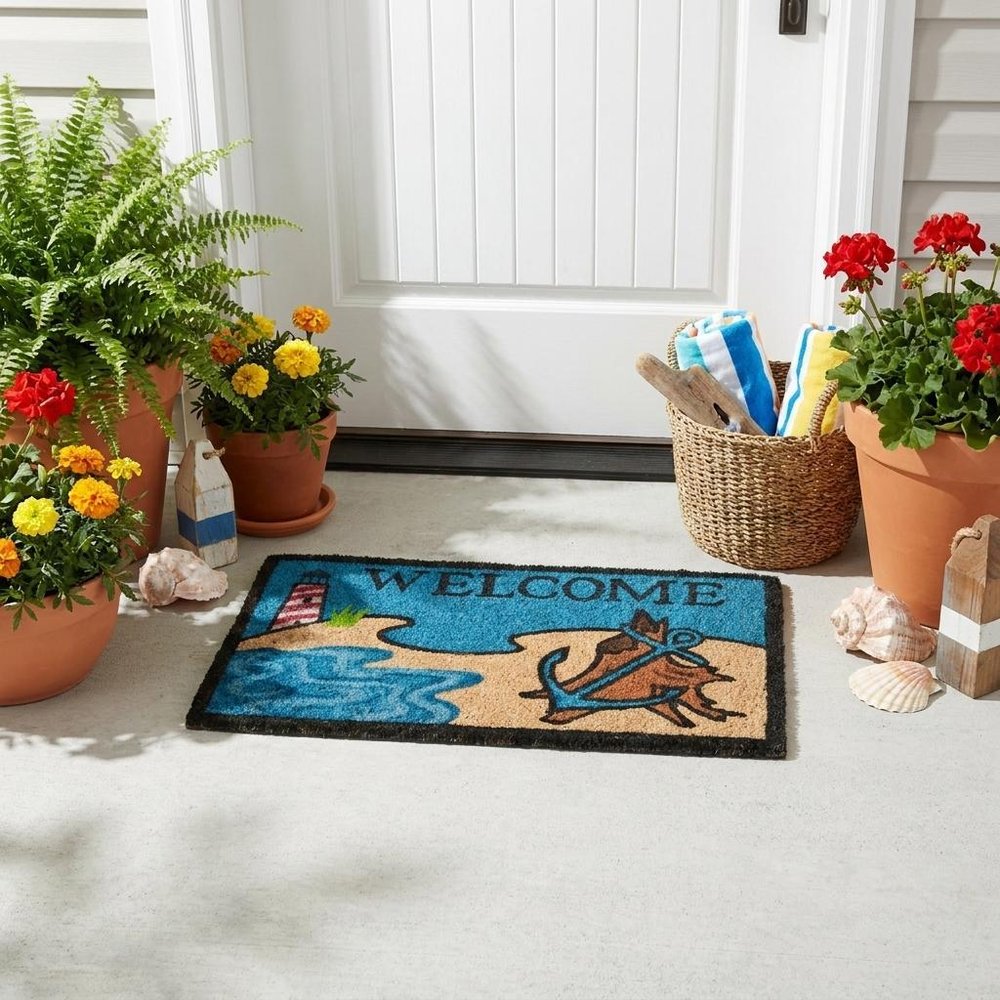 18" X 30" Blue And Black Anchor Welcome Outdoor Coir Door Mat HomeRoots