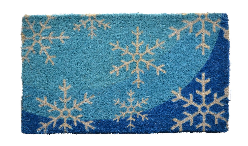 18" X 30" Blue and White Coir Snowflake Outdoor Winter Door Mat HomeRoots