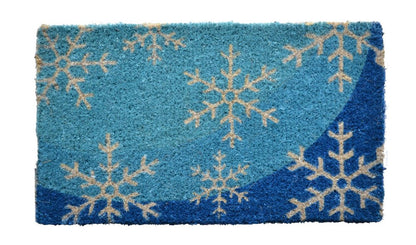 18" X 30" Blue and White Coir Snowflake Outdoor Winter Door Mat HomeRoots