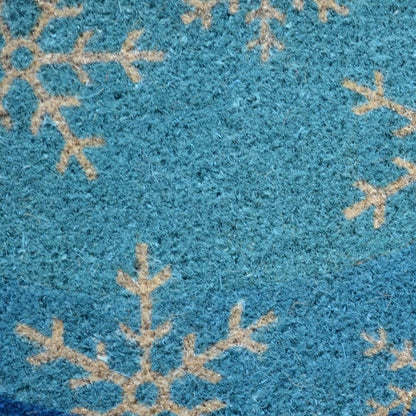 18" X 30" Blue and White Coir Snowflake Outdoor Winter Door Mat HomeRoots