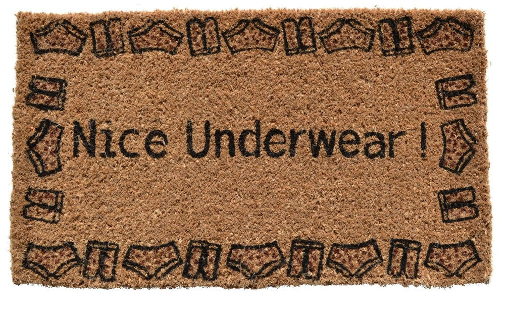18" X 30" Brown and Black Coir Nice Underwear Outdoor Door Mat HomeRoots
