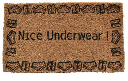 18" X 30" Brown and Black Coir Nice Underwear Outdoor Door Mat HomeRoots