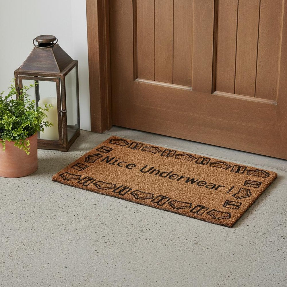 18" X 30" Brown and Black Coir Nice Underwear Outdoor Door Mat HomeRoots