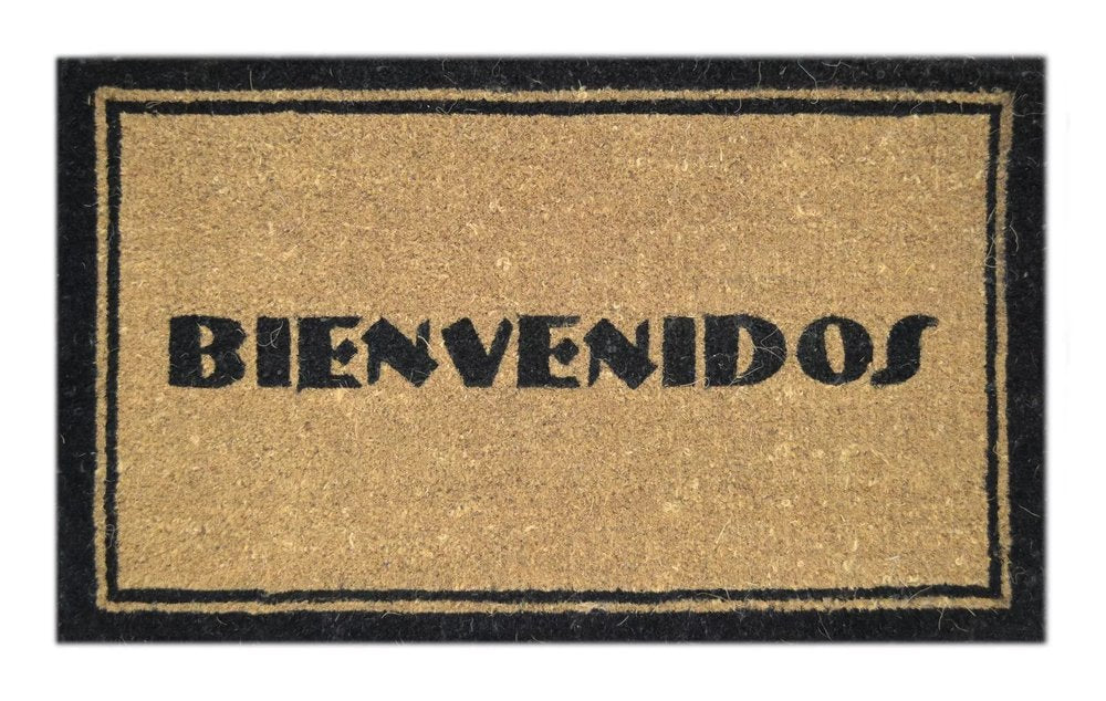 18" X 30" Brown and Black Coir Bienvenidos Outdoor Door Mat HomeRoots