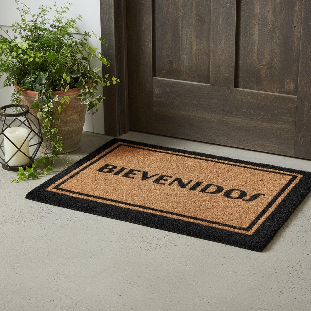 18" X 30" Brown and Black Coir Bienvenidos Outdoor Door Mat HomeRoots