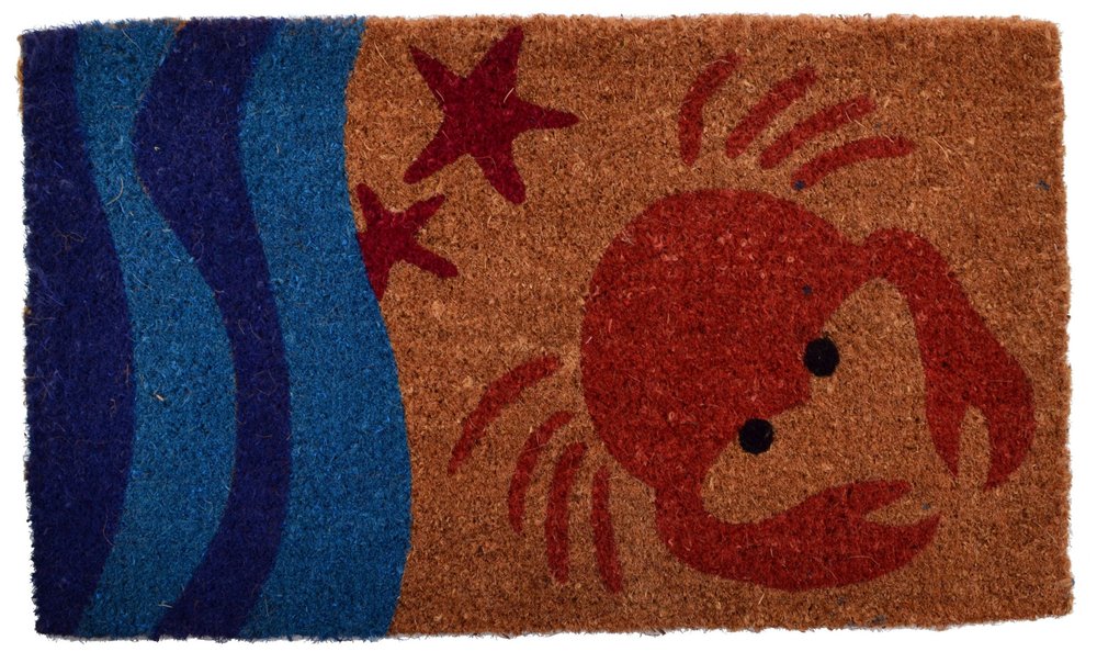 18" X 30" Blue and Red Coir Crab Outdoor Door Mat HomeRoots