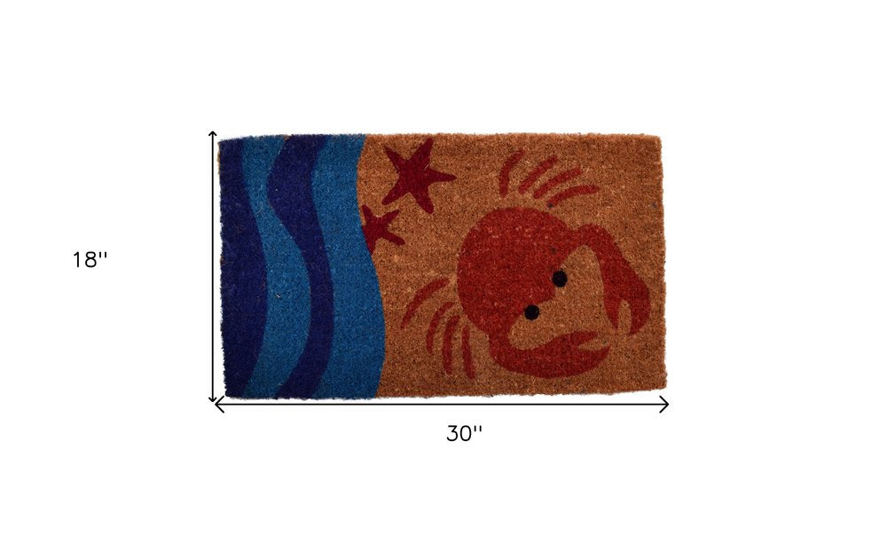 18" X 30" Blue and Red Coir Crab Outdoor Door Mat HomeRoots