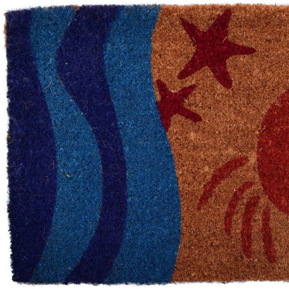 18" X 30" Blue and Red Coir Crab Outdoor Door Mat HomeRoots