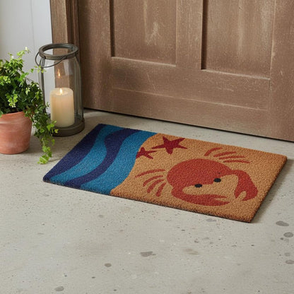 18" X 30" Blue and Red Coir Crab Outdoor Door Mat HomeRoots