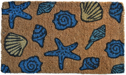 18" X 30" Blue and Brown Coir Seashells Outdoor Door Mat HomeRoots