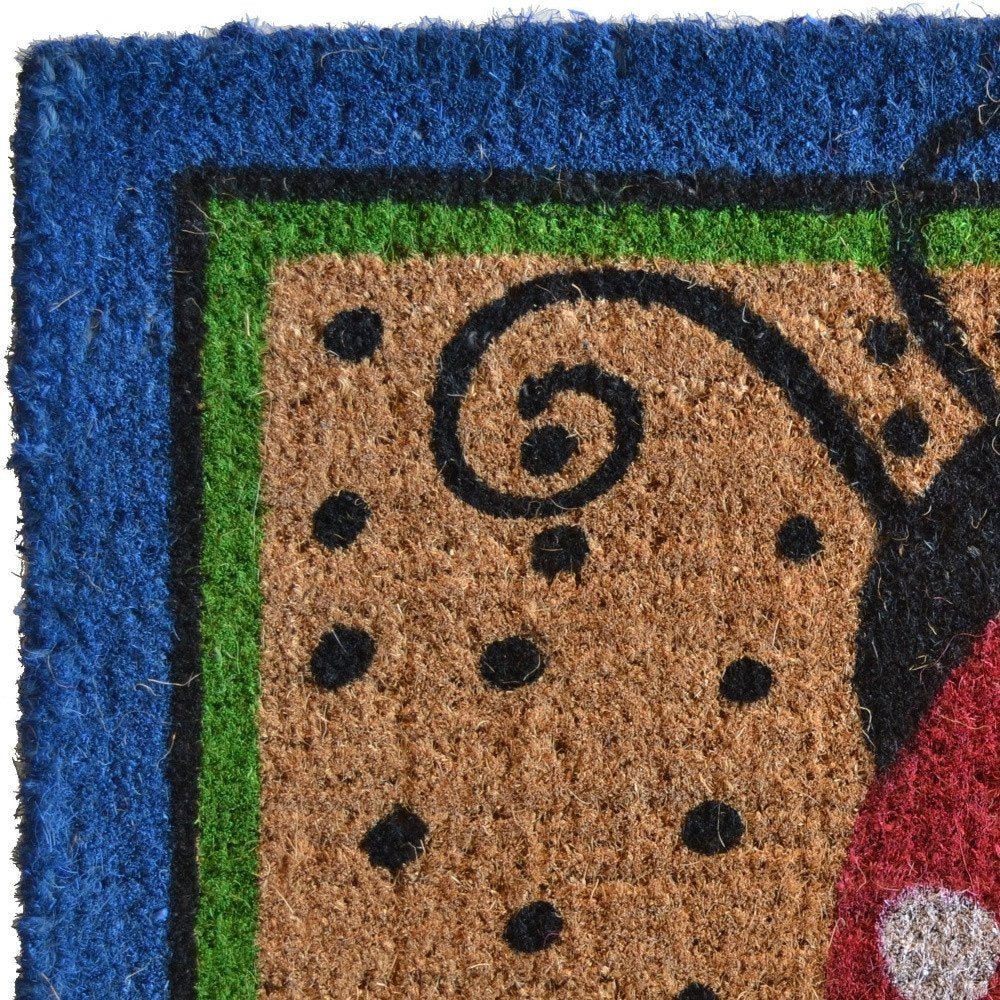 18" X 30" Blue and Brown Coir Ladybug Outdoor Door Mat HomeRoots