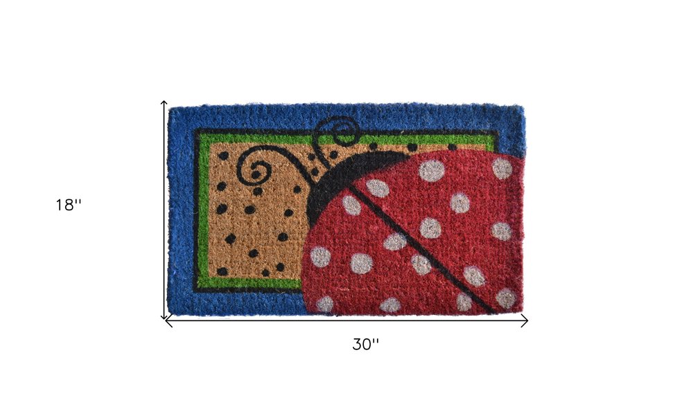 18" X 30" Blue and Brown Coir Ladybug Outdoor Door Mat HomeRoots