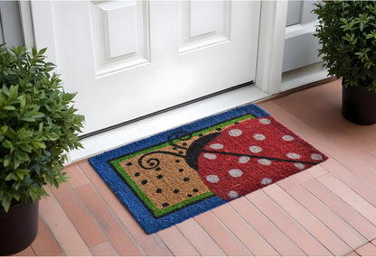 18" X 30" Blue and Brown Coir Ladybug Outdoor Door Mat HomeRoots