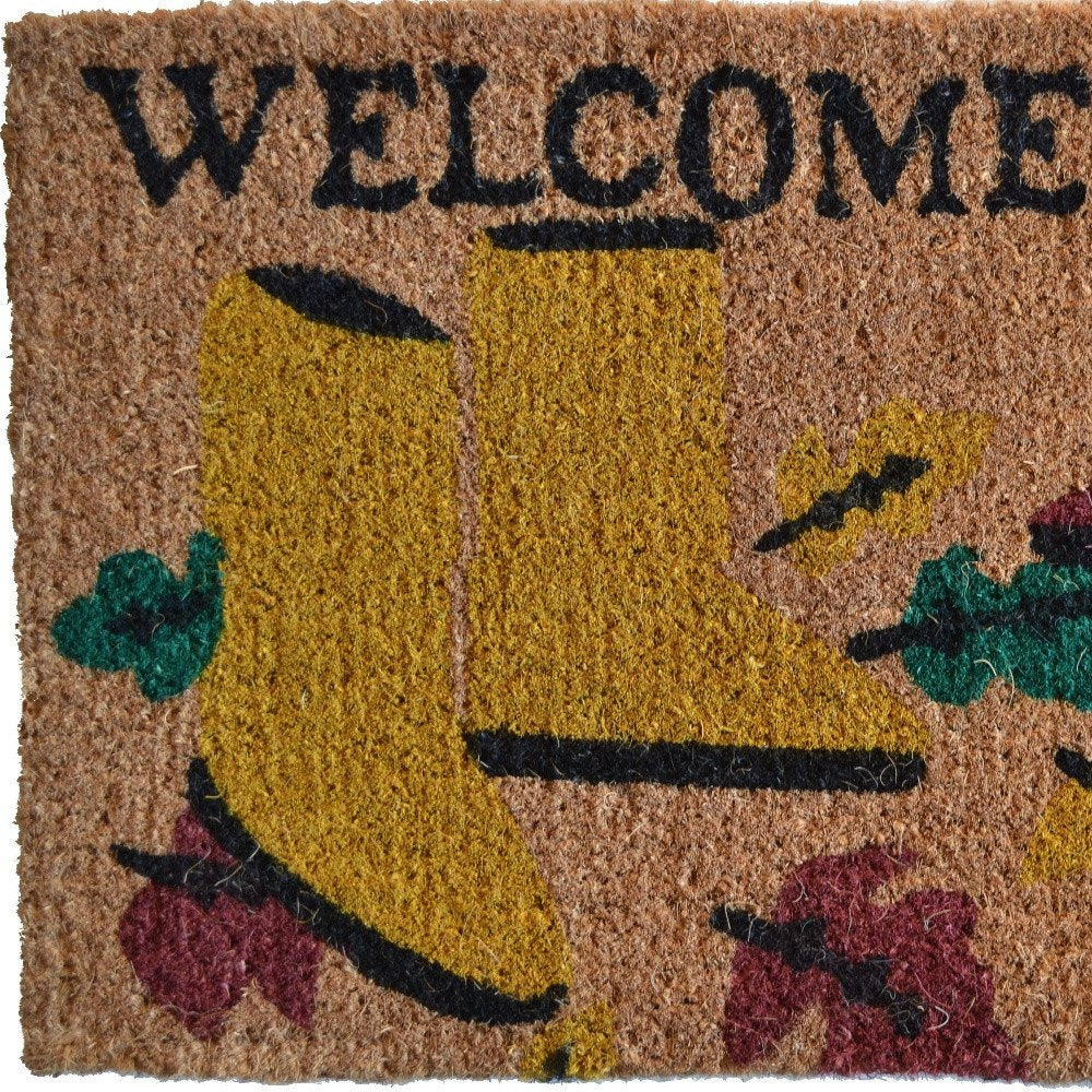 18" X 30" Brown and Red Coir Leaves Welcome Outdoor Spring Door Mat HomeRoots