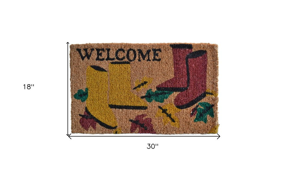 18" X 30" Brown and Red Coir Leaves Welcome Outdoor Spring Door Mat HomeRoots