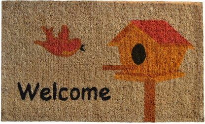 18" X 30" Beige and Black Coir Bird Welcome Outdoor Door Mat HomeRoots