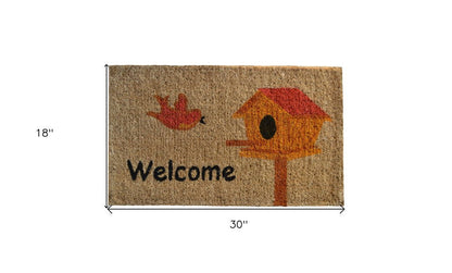 18" X 30" Beige and Black Coir Bird Welcome Outdoor Door Mat HomeRoots