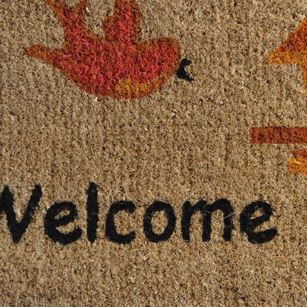 18" X 30" Beige and Black Coir Bird Welcome Outdoor Door Mat HomeRoots