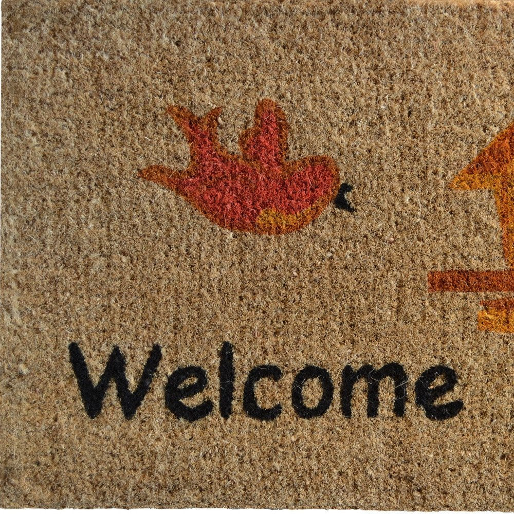 18" X 30" Beige and Black Coir Bird Welcome Outdoor Door Mat HomeRoots