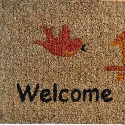 18" X 30" Beige and Black Coir Bird Welcome Outdoor Door Mat HomeRoots